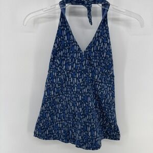 Patagonia Tank Top Womens Small Blue Halter Tie Back Geometric Print Jersey